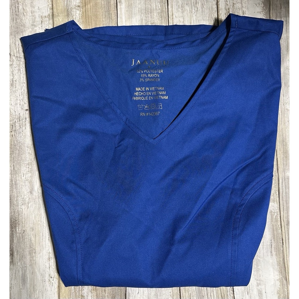 NWT Jaanuu Women's Tulip Sleeve Scrub Top.  Royal Blue‎ Size Large